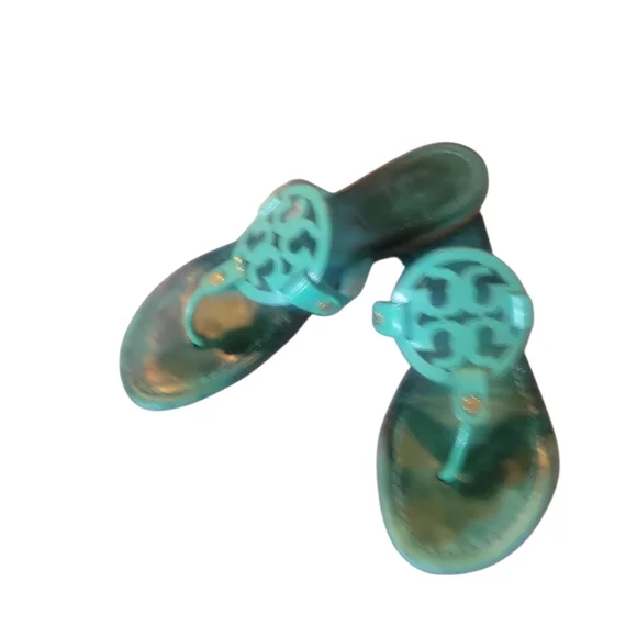 Tory Burch Women's Miller Teal Leather Thong Sandals Sz 7 - Picture 6 of 9